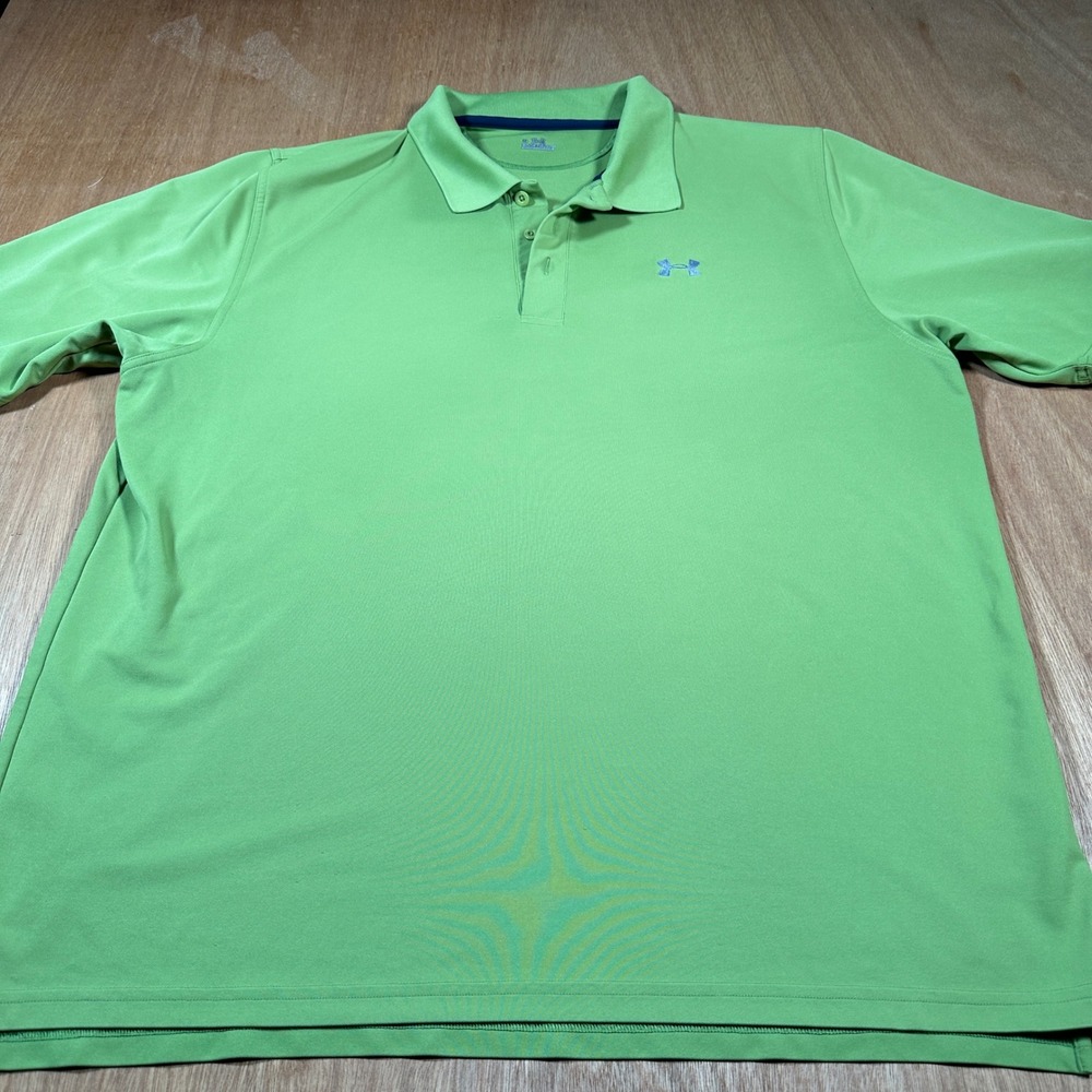 Under Armour Polo Shirt Mens XL Green Golf HeatGear Short Sleeve